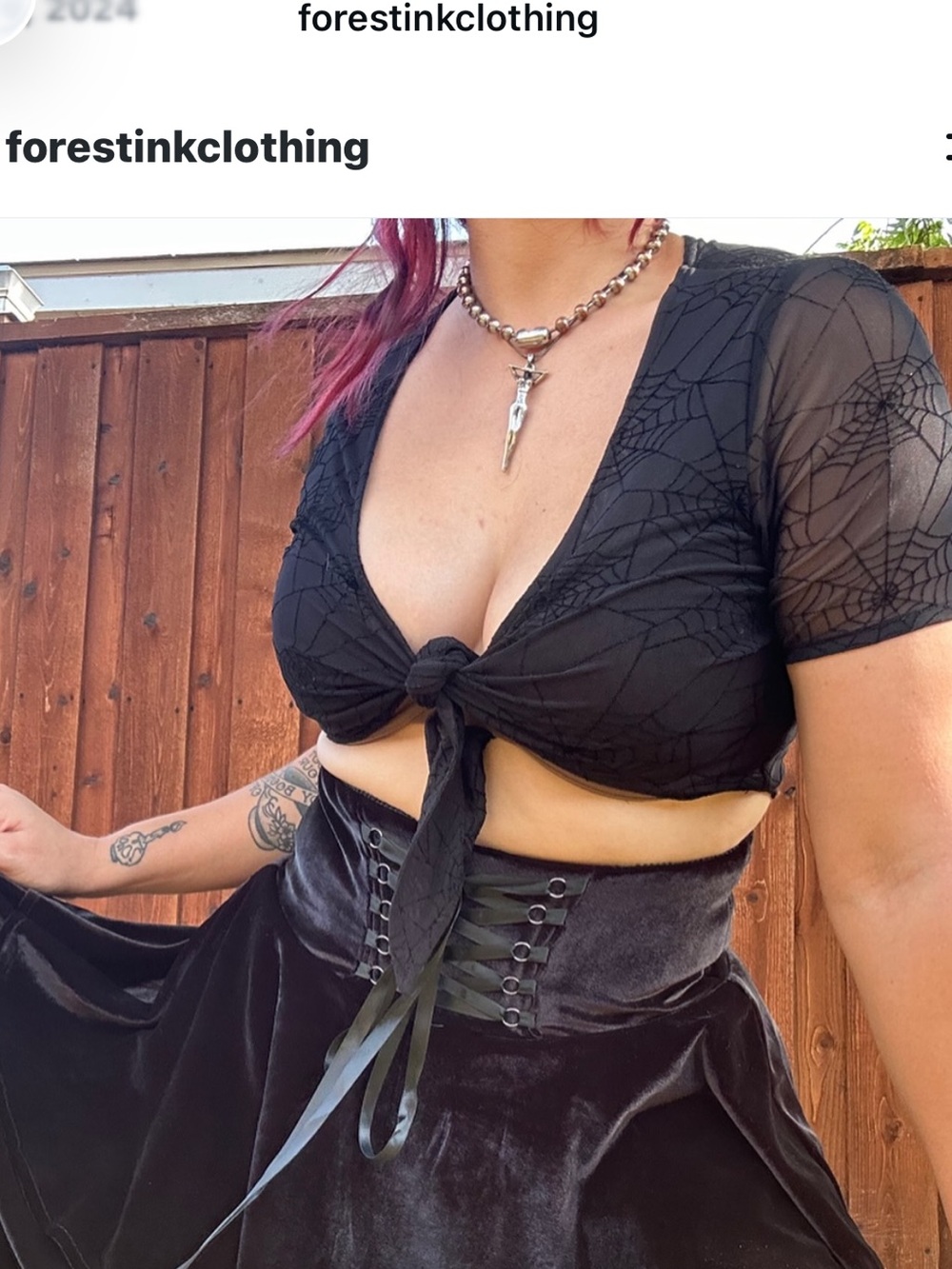 Forest Ink Tie Front Crop Top Spiderweb Mesh Sheer Goth Alternative Pinup